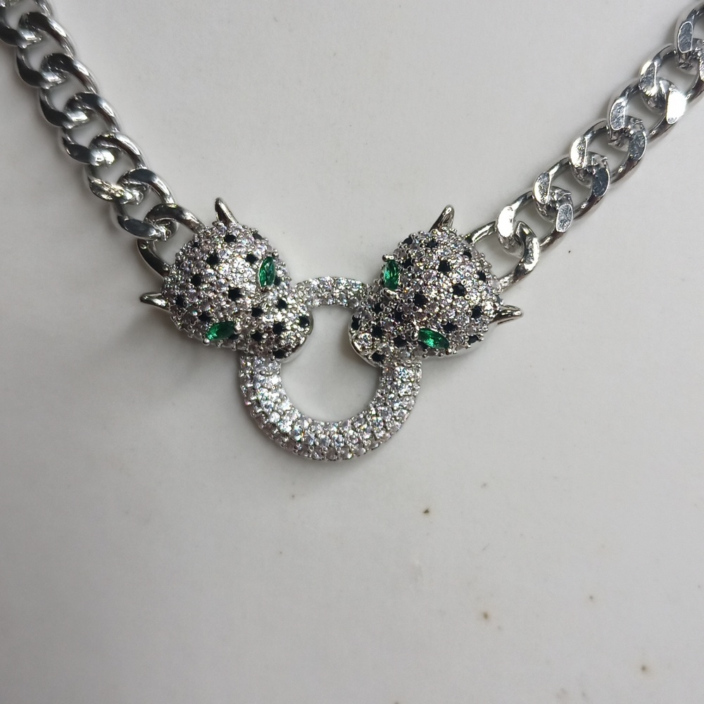 Chain 18K white gold over Stainless steel Leopard panther head - Picture 3 of 11